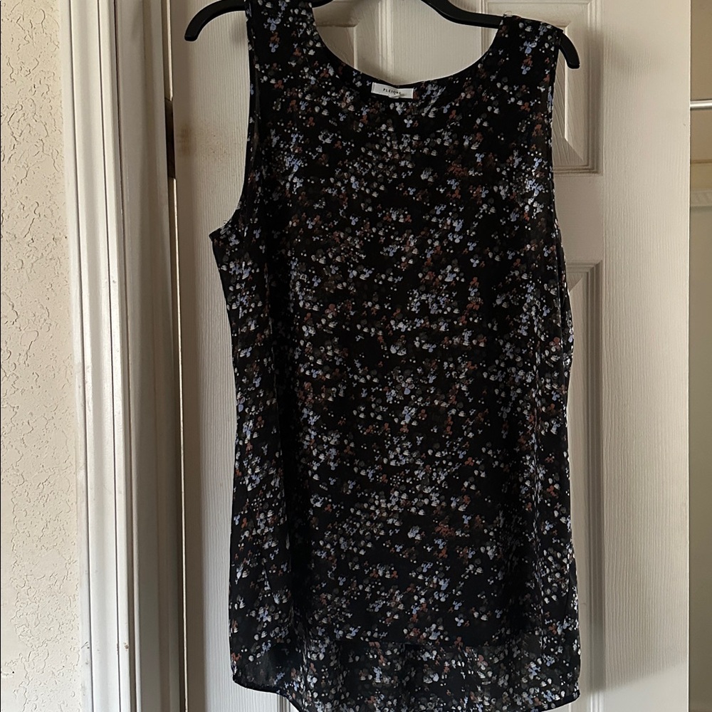 Pleione Black Top with Multicolor Abstract Design